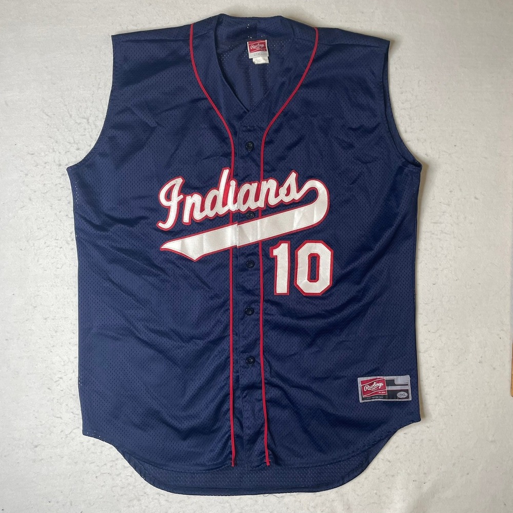 Rawlings Cleveland‎ Indians Baseball Jersey Number 10 Navy Blue 2XL Vintage